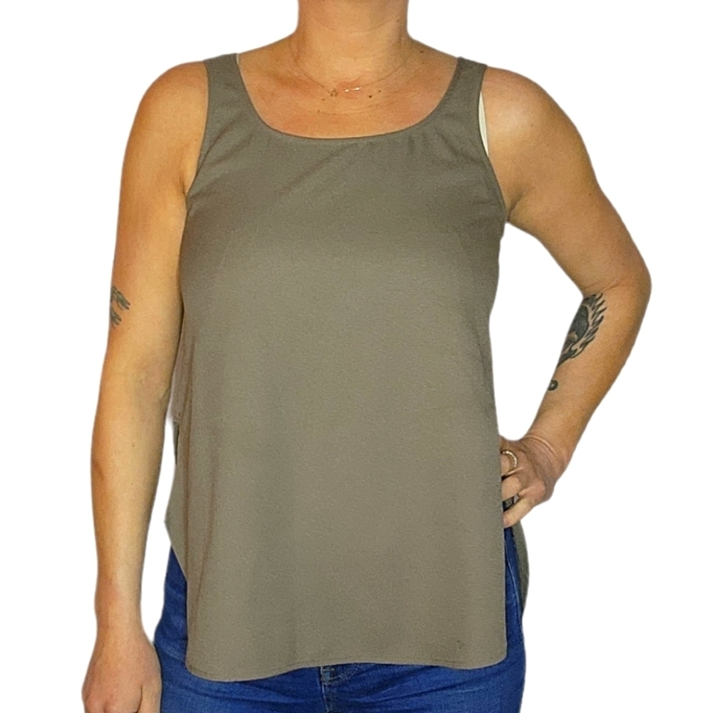Chico's Marla Wynne Olive Green Tank Top Size X Small Scoop Neck